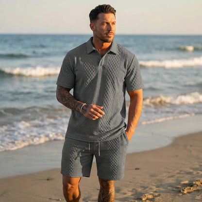 2026 Men’s Textured Polo Shorts Set