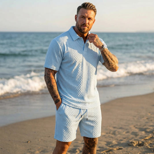 2026 Men’s Textured Polo Shorts Set
