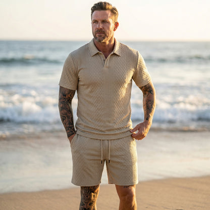 2026 Men’s Textured Polo Shorts Set