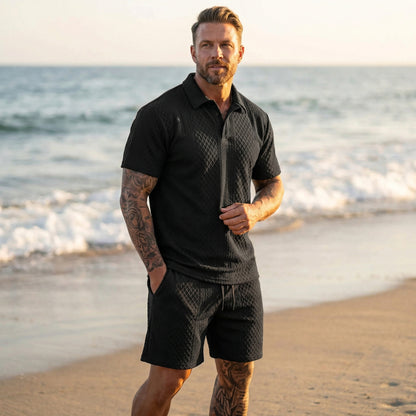 2026 Men’s Textured Polo Shorts Set