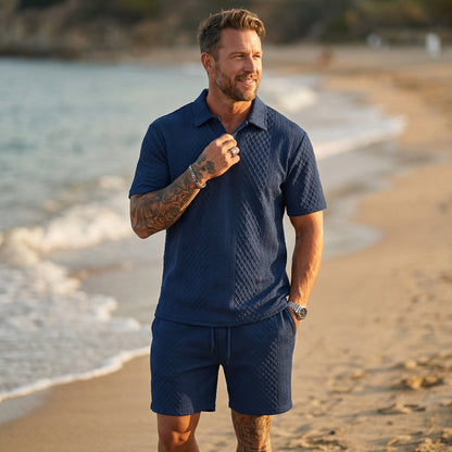 2026 Men’s Textured Polo Shorts Set