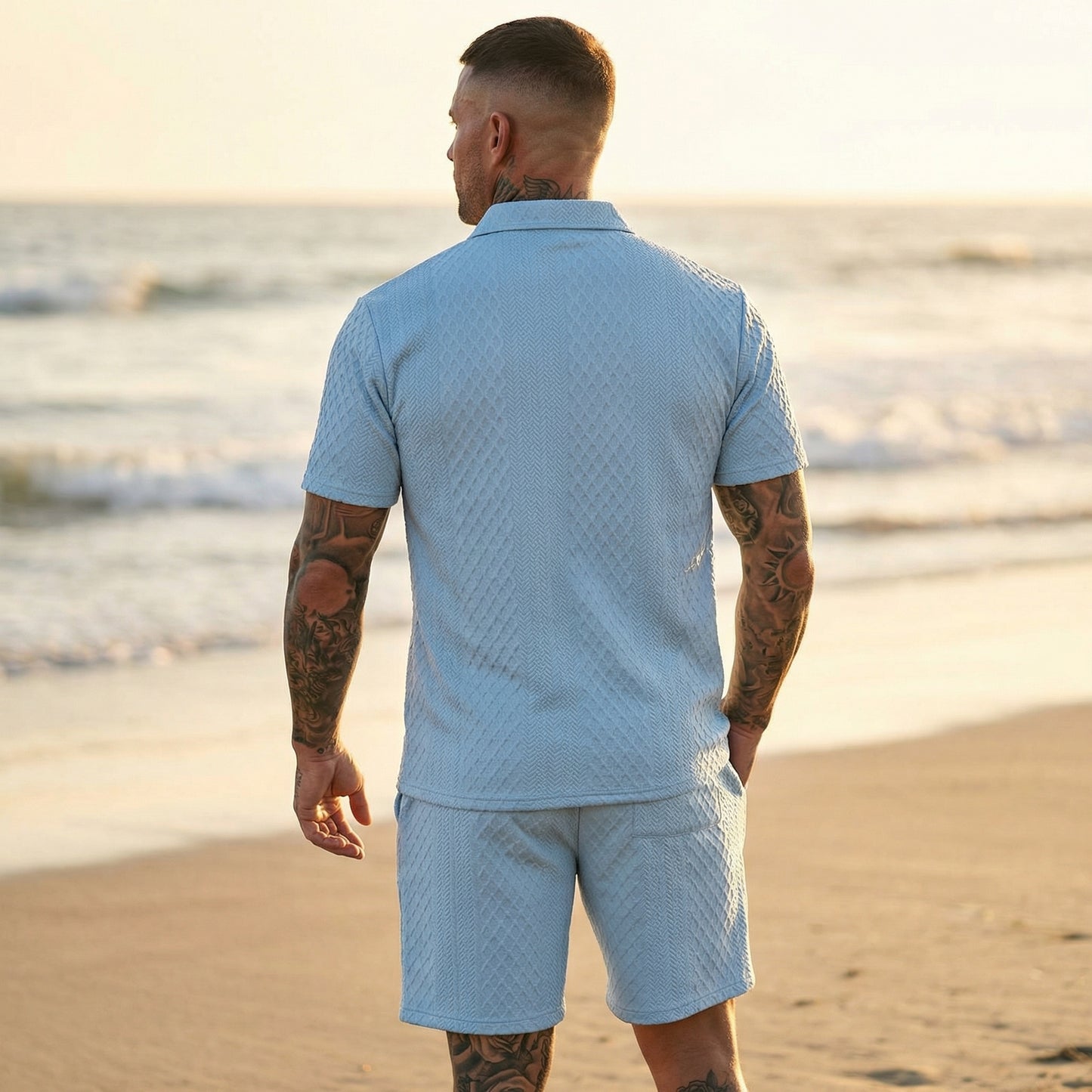 2026 Men’s Textured Polo Shorts Set