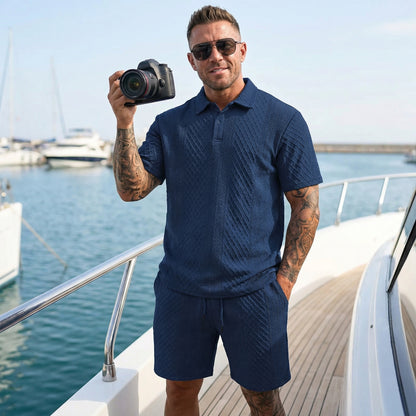 2026 Men’s Textured Polo Shorts Set