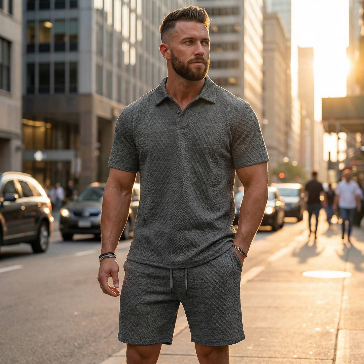 2026 Men’s Textured Polo Shorts Set