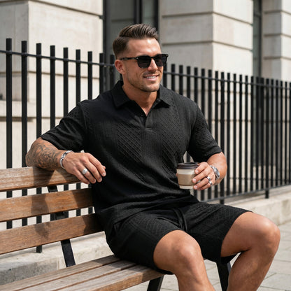2026 Men’s Textured Polo Shorts Set