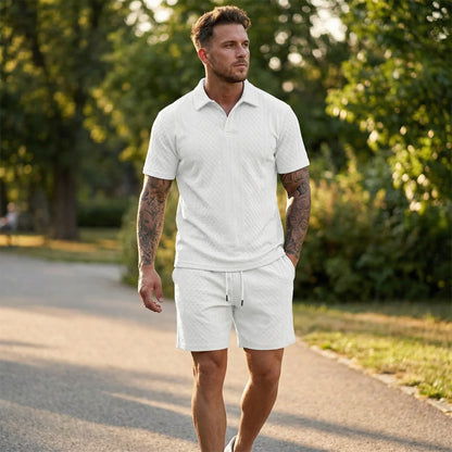 2026 Men’s Textured Polo Shorts Set
